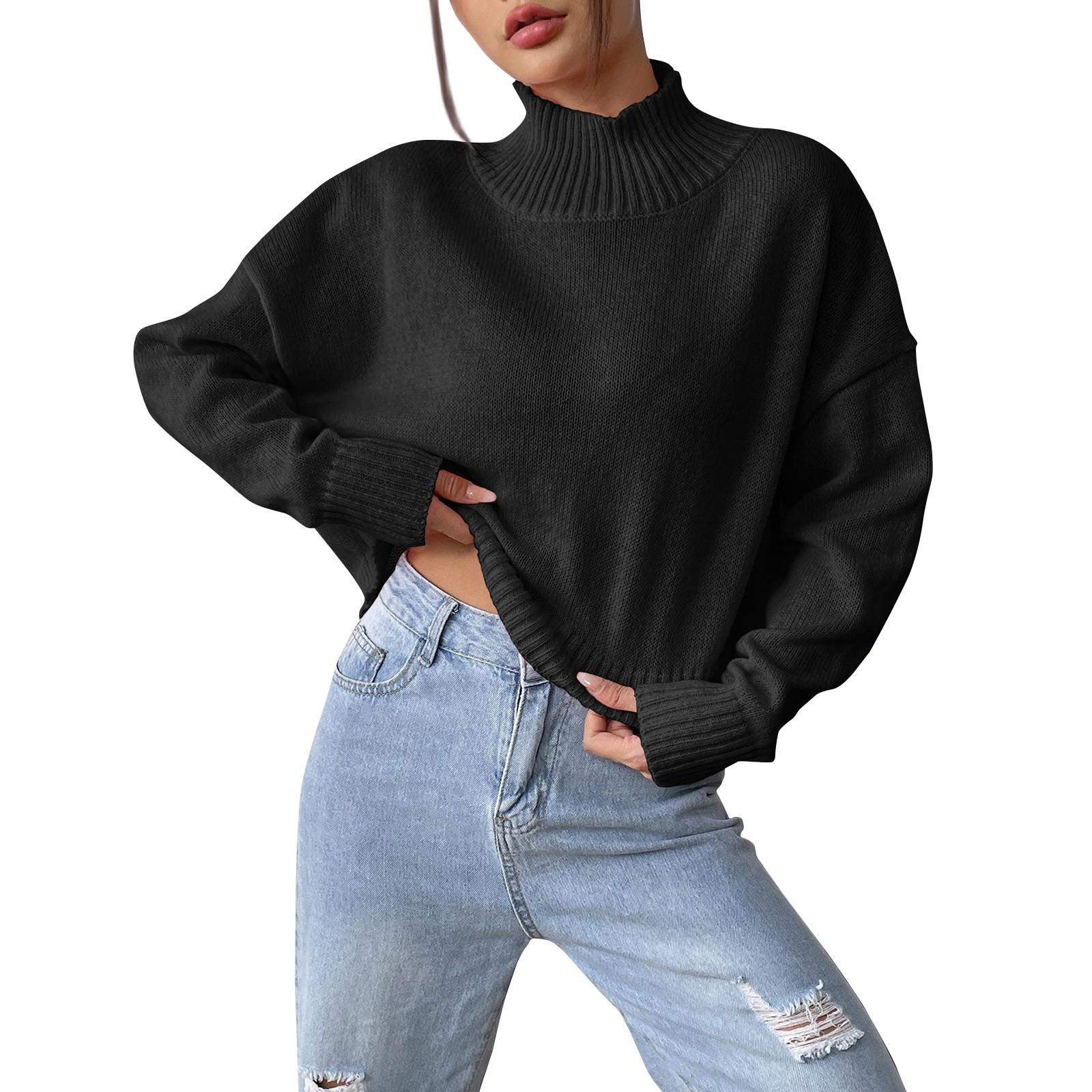 

Женский повседневный модный удобный пуловер с глубоким воротником, однотонный свободный повседневный нижний свитер XL чёрный