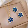 Quality Zircon Flower Pendant Choker Necklace And Earrings Set Stainless Steel Chains Bridal Wedding Prom Fashion Jewelry