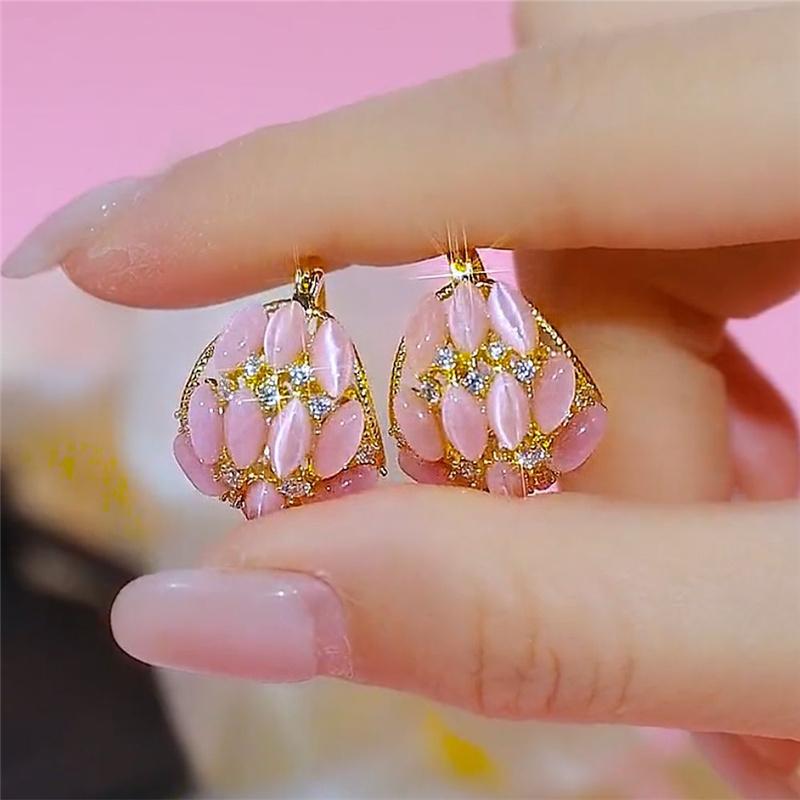 Exquisite Opal-Blumenkorb-Hängeohrringe für Damen Elegantes Design Mikrozirkonia-Fassung Party-Schmuck für junge Mädchen