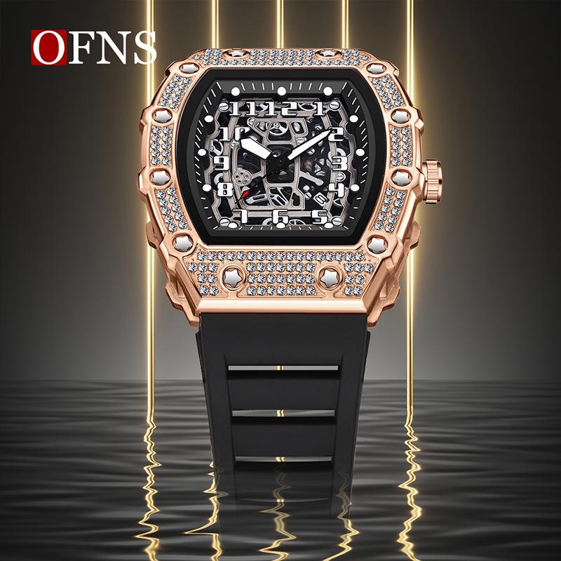 Oufani Men's Rhinestone Skeleton Barrel Watch: Fashionable and Unique Sports Design