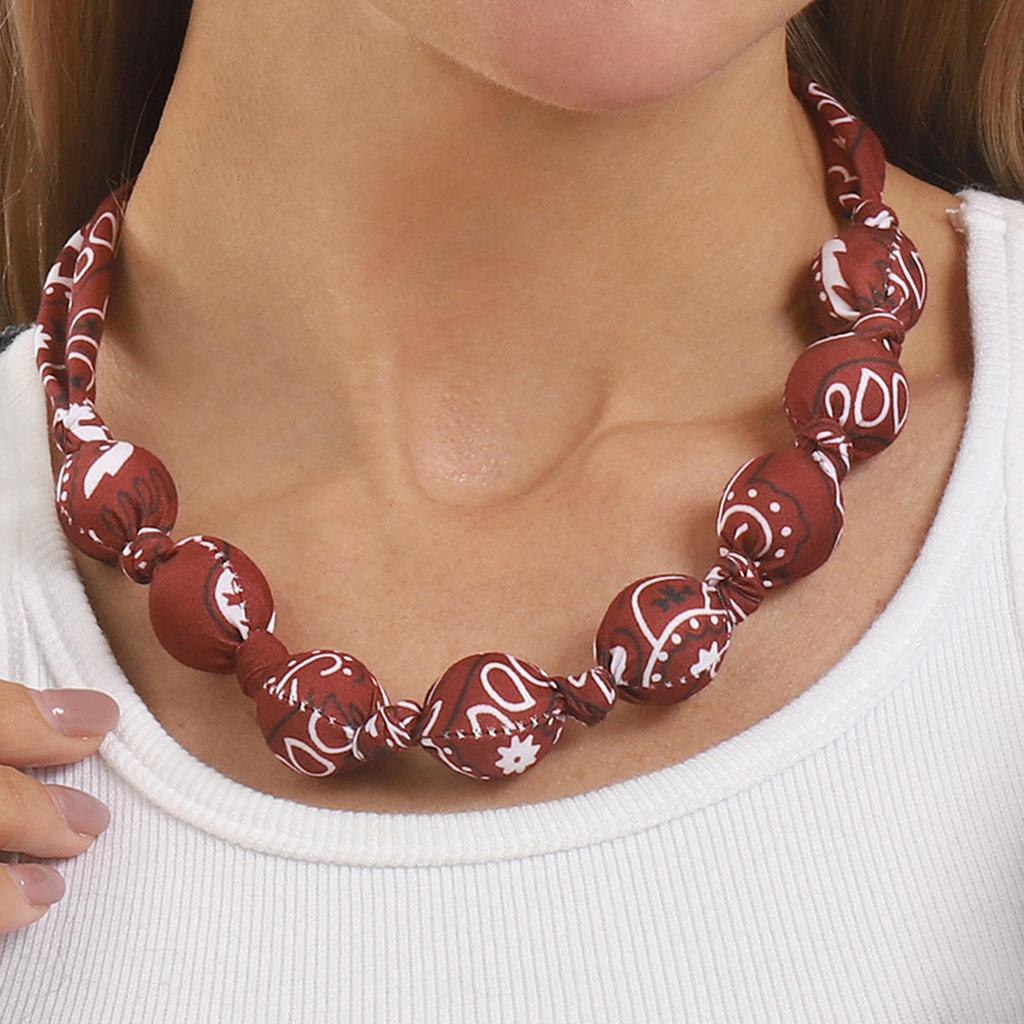 Fashion Bohemian Style Random Pattern Necklace Scarf With Beaded Stainless Steel Clavicle Chain Trendy Women Jewelry
