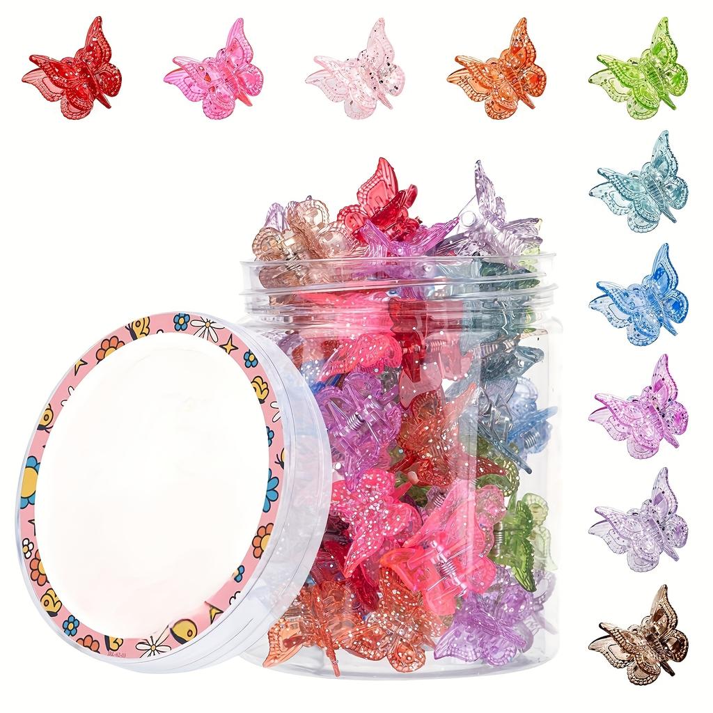 50pcs Glitter Mini Butterfly Hair Clips Sparkling Colorful Hair Accessories for and Women