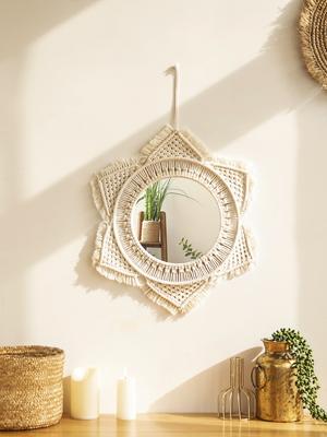 Nordic Room Decorative Mirrors Boho Macrame Round Cosmetic Mirror Room Wall Mirror Woven Macrame Crafts Home Decor Wall Decor