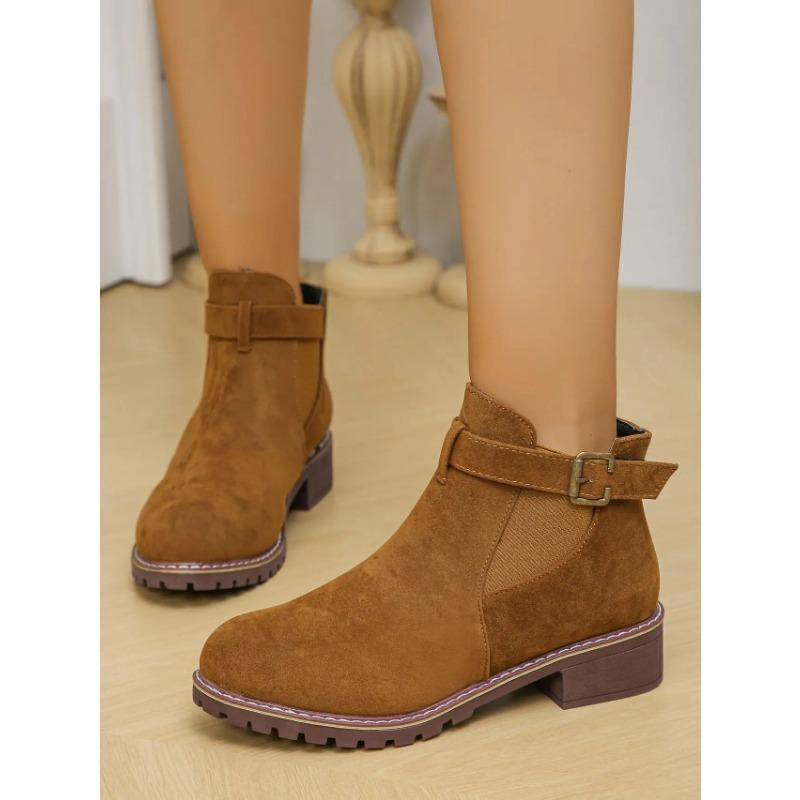 Women's Shoes 2025 High Quality Belt Buckle Women's Boots Fashion Plus Size Modern Boots Women Hot Sale Round Toe Naked Boots