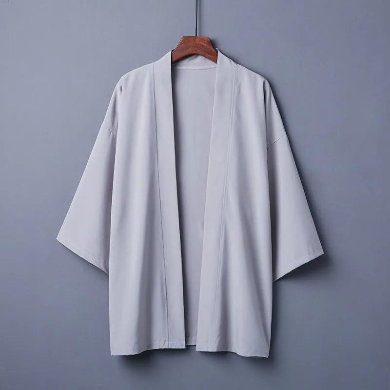 Japanske kimonoskjorter for menn Uformelt åpen søm Lett Yukata mote svart cardigan 3/4-ermet yttertøy til sommerferien