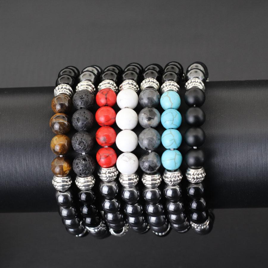 Simple Men Bracelet Natural Lava Tiger Eye Stone Hand Beaded Brass Braclet Casual Accessories Prayer Meditation Yoga Braslet