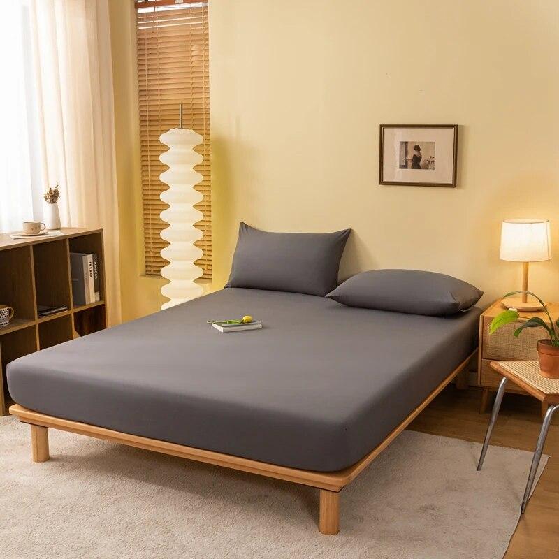 Skin Friendly Cotton Fitted Cover Sheet With Elastic Bands Mattress Cover Solid Color Fitted Sheet King Size Bed Sheet