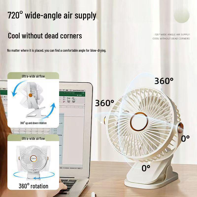 Multifunctional Clip-On Fan with Light – Portable, Rechargeable for Home, Dorm, Office, Desktop, and Outdoor Use