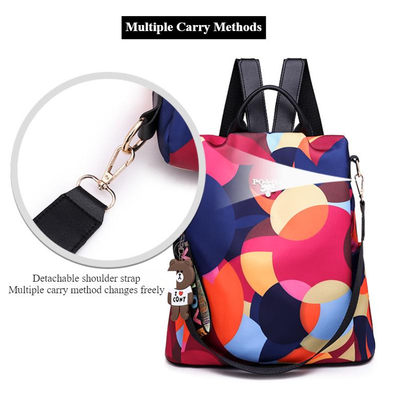 Outdoor Leisure Female Travel Bags Trendy Multiple Purpose Women's Backpack with Bear Pendant Colorful Printed Quality Oxford Shoulders Bag for Mother