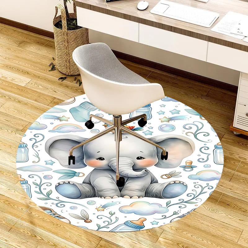 1PC Elephant Bird Non-Slip Floor Round carpet, Office, family, bedroom, Large Area Rug Indoor Rugs, Durable Polyester-L0373