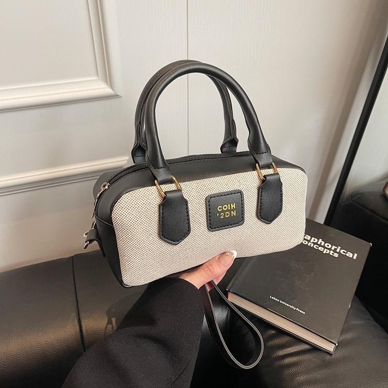 Nischen-Kontrastfarben-Bowlingtasche Damen Neu Hochwertige Canvas-Handtasche Retro Schulter-Umhängetasche