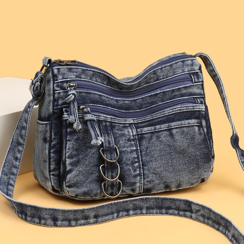 Denim Shoulder Bag Women's Crossbody Bag Multi-Compartment Mother Bag