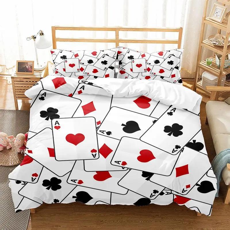 Playing Poker Super King Duvet Cover Set 3d Printed Dollar Duvet 2 People Winter 3d Comforter Bedding Sets Black Red Bed Set