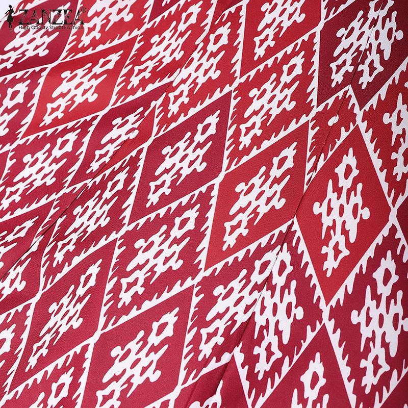 ZANZEA Women Summer Stand Collar Casual Short Sleeve Print Dress