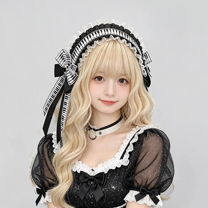 Y2K Sweet Style Wide Headband Cosplay Anime Girl Lolita Outfit With Lace Bow Hair Accessory