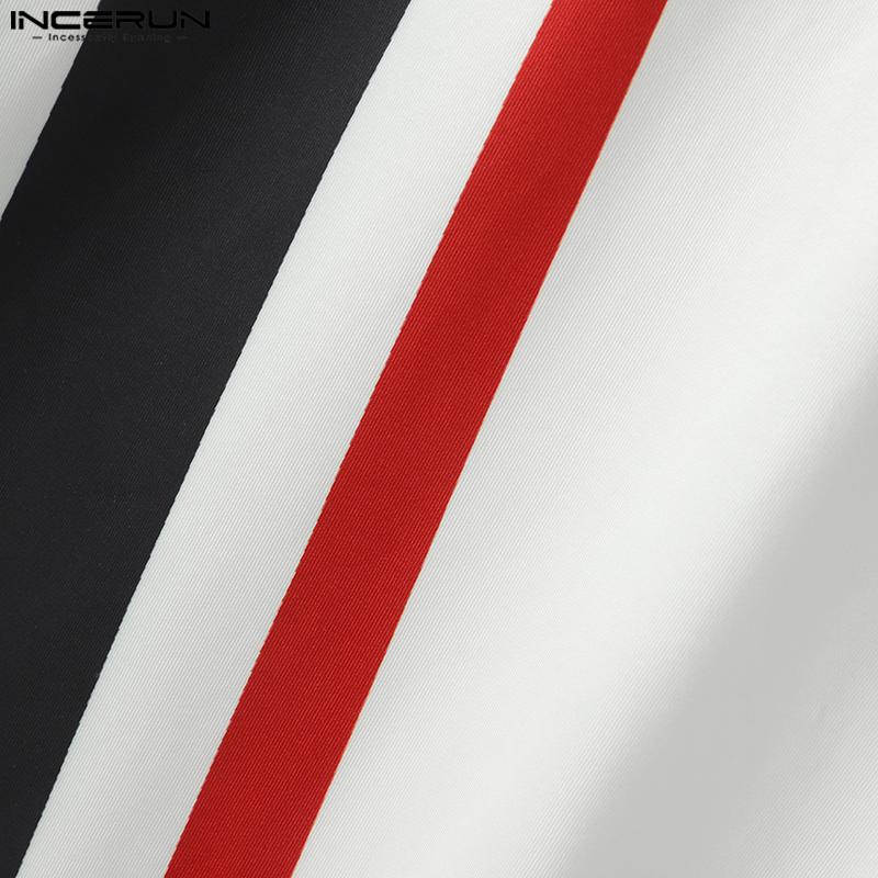 INCERUN Men Low Cut Sleeveless Letter Striped Print Home Wear Jumpsuits Rompers