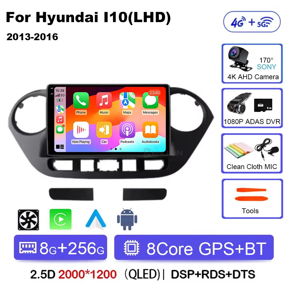 Android 14 For Hyundai I10 2 2013 -2018 LHD 2K QLED Stereo Car Radio Multimedia Video Player GPS CarPlay Auto 4G+WIFI Navigation