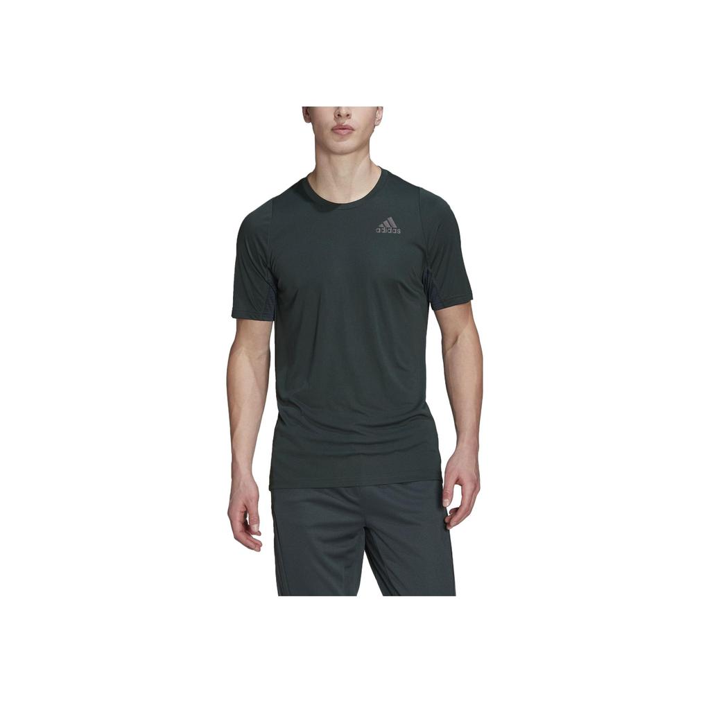 adidas Solid Color Brand Logo Printed Round Neck Short Sleeve T-Shirt Men Tops Green HJ7237