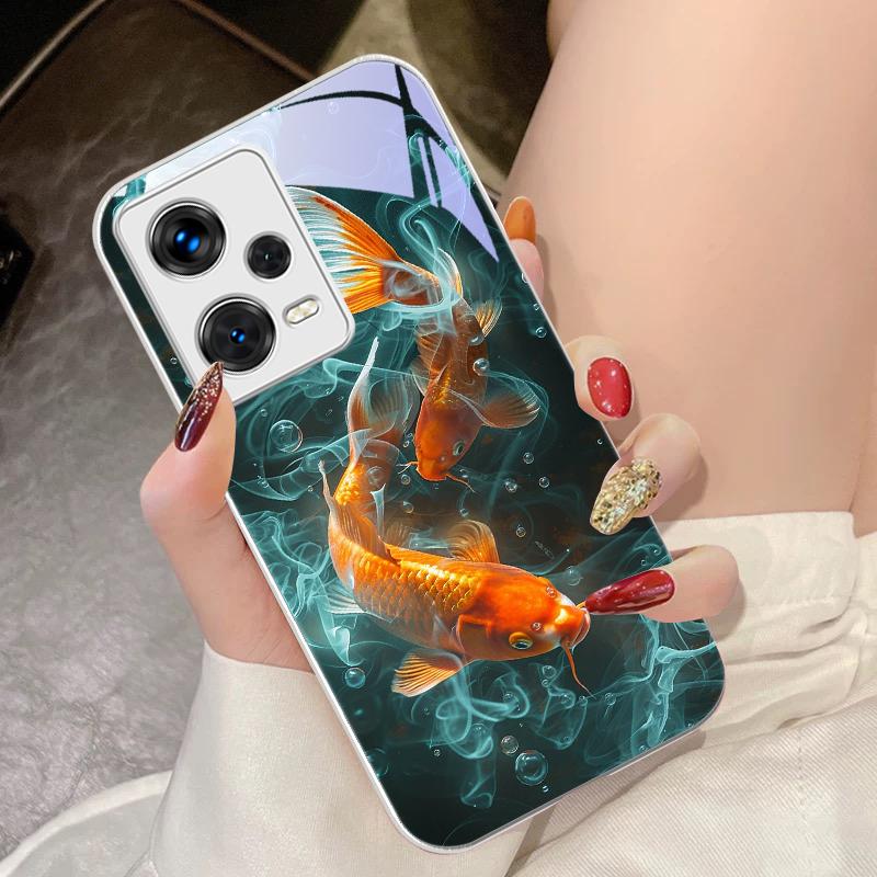 Good Luck Koi Red For Xiaomi 14 Ultra 13 Lite Redmi Note 13 11 Pro 12 Plus Poco X6 3 Pro F4 6 GT Tempered Glass Phone Case