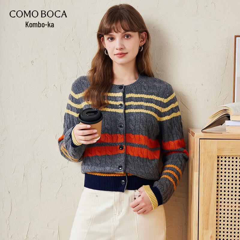 

Komom Boka Women s Autumn/Winter Contrast Stripe Cable Knit Wool Cardigan M