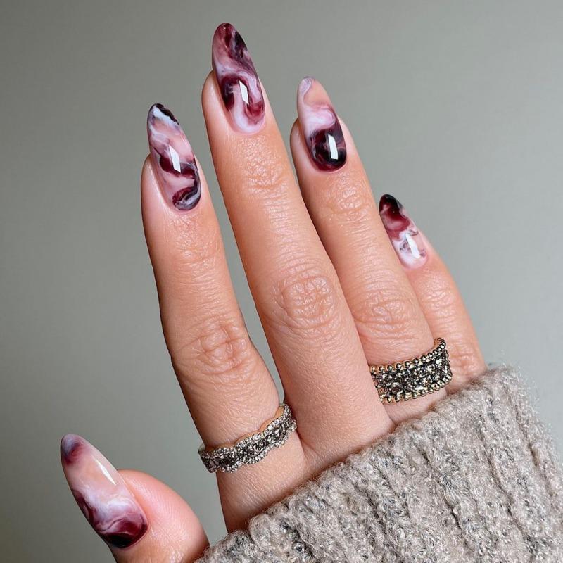 Noste Dlouhý Francouzský Ručně Dělaný Manikúrní Kousek Kamínkový Postupný Přechod Odnímatelná Nálepka na Nehty