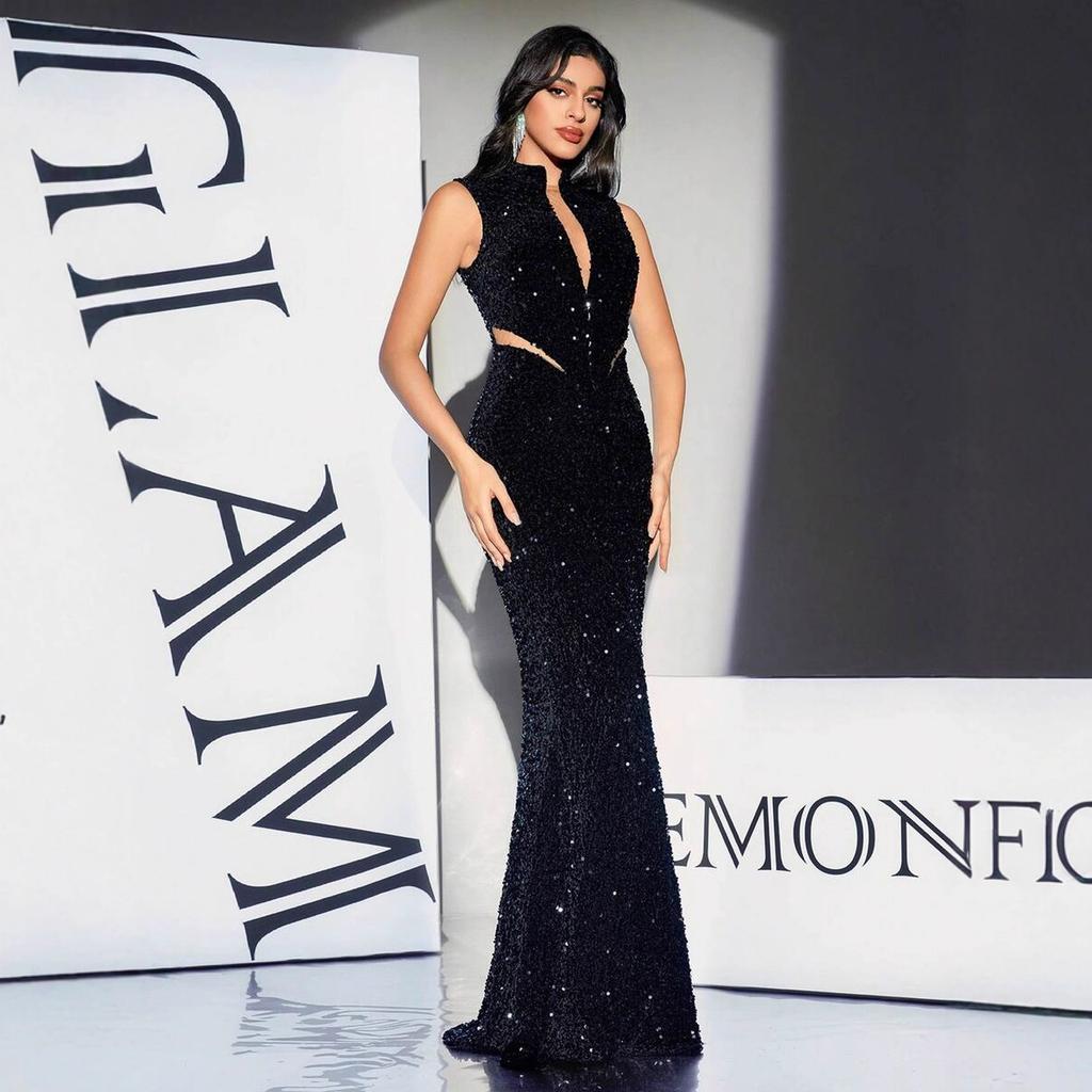 Sleeveless Slit Tight Sequin Dress, High-waisted Evening Gown, Mermaid Dress, Long Dress