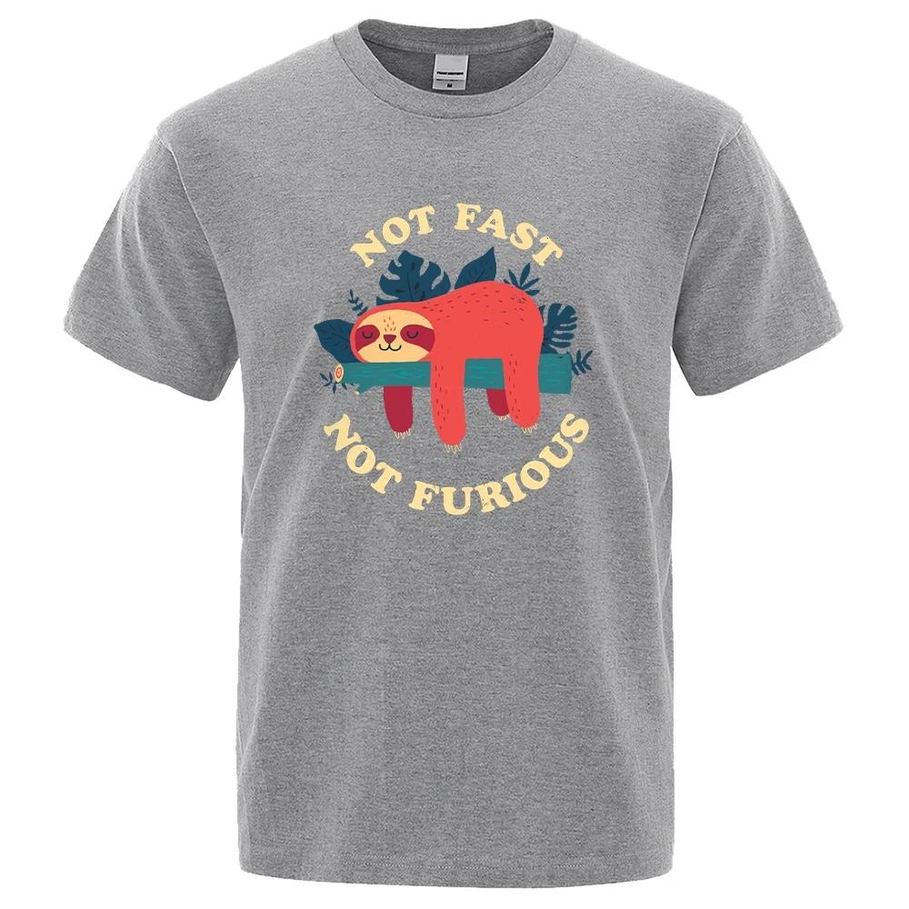 Nicht schnell Nicht wütend Faultier Grafikdruck Herren T-Shirts Atmungsaktive Baumwoll Tops Street Fashion T-Shirt Unisex Lässige Sommer T-Shirts