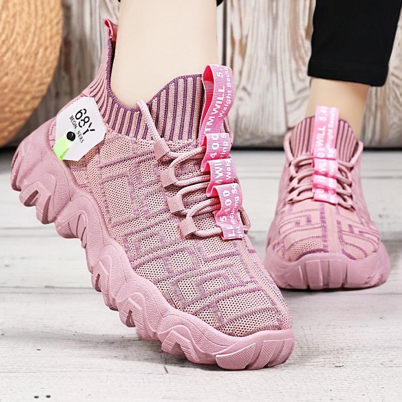 Shoes women's casual shoes new flying woven mesh shoes color matching fashion single shoes platform trend coconut shoes