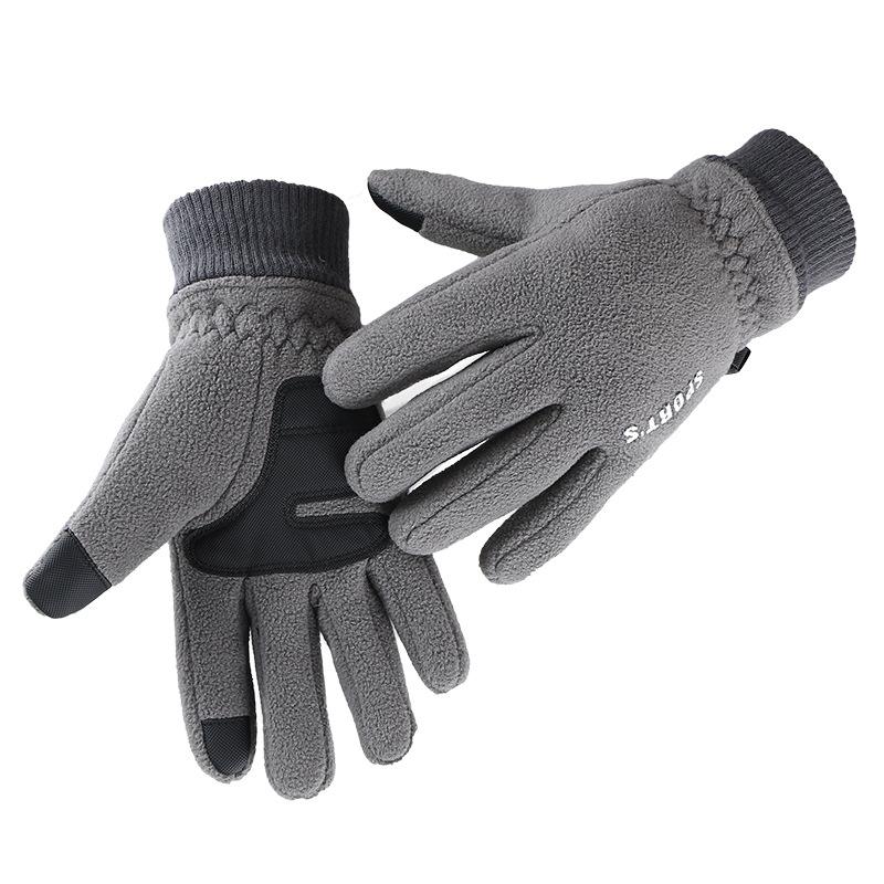 Warm Gloves Men's Polar Fleece Autumn and Winter Outdoor Cycling Sports Plus Velvet Windproof and Cold-proof Anti-slip Touch Screen Gloves