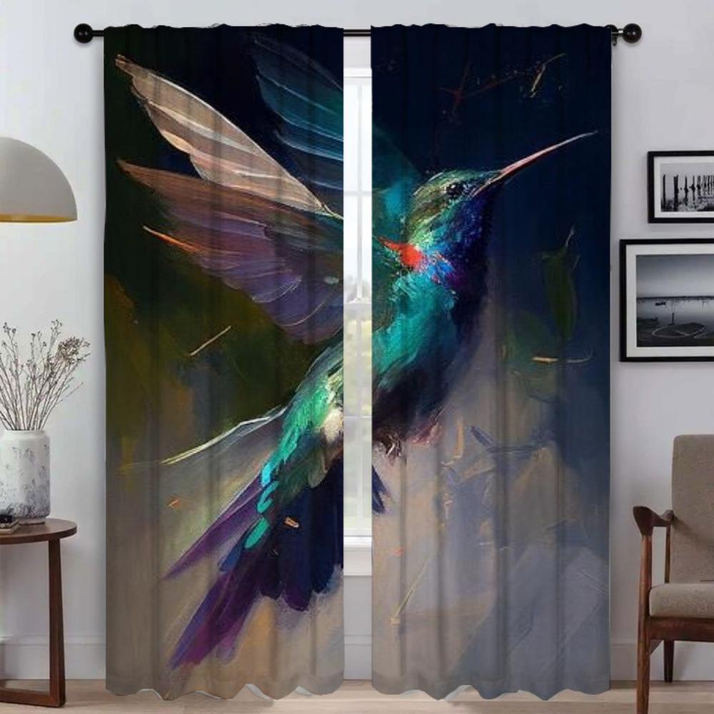 Bug Resistant Window Curtain Room Panel Hummingbird Birds Partition Halloween Decoration Tulle Bedroom Curtains Shades Polyester Washable Ready