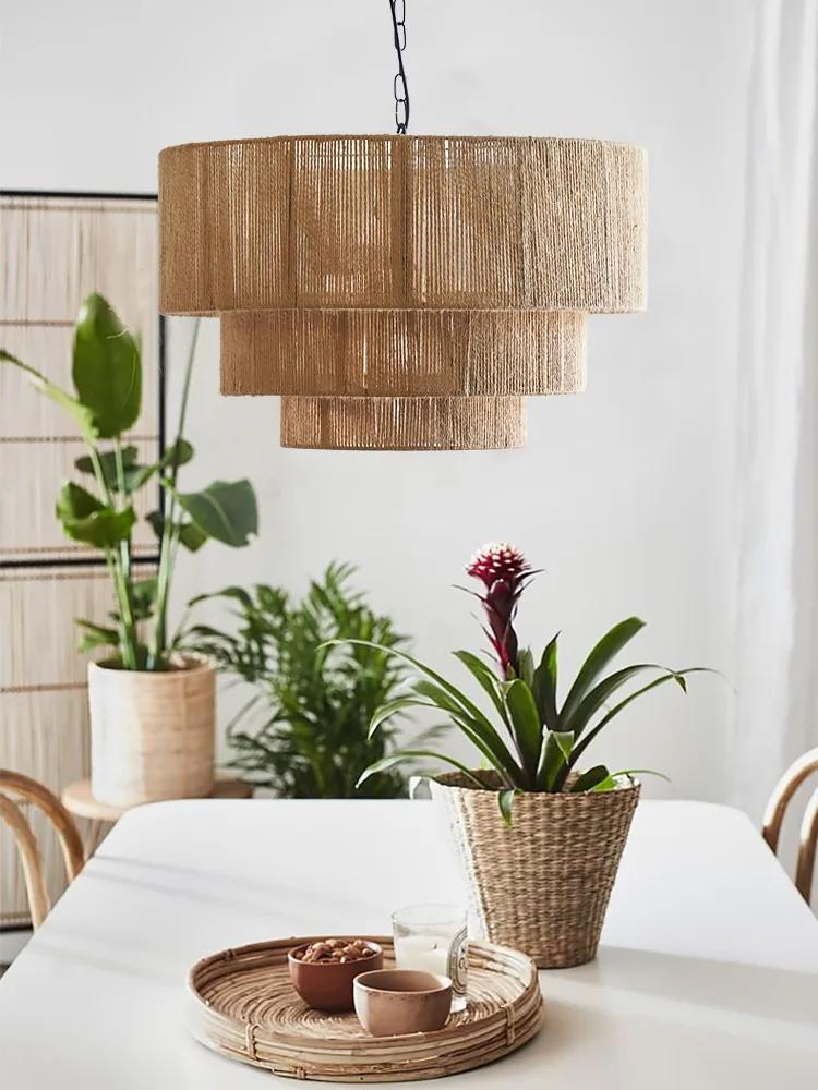 Lamp Hemp Rope Pendant Lights for Dining Room Living Room Aisle Bedroom Japanese Wall Lamp