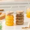 350/480ml With Lid And Straw Set Of 2pcs Heat-resistant Wave Cup Beer Juice Ice Coffee Cups Cocktail Fruit Glass Drinkware
