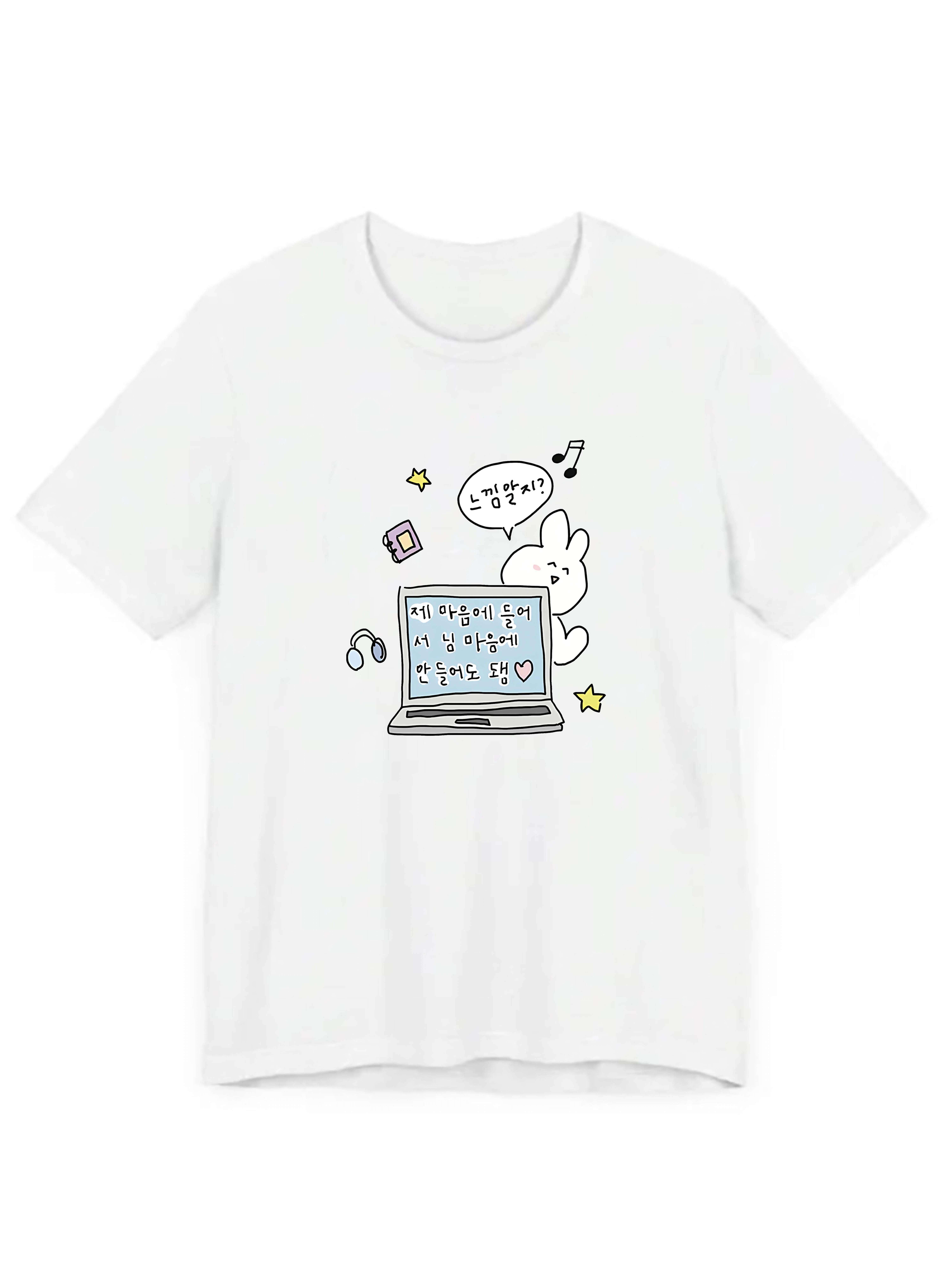 Mens WomenGraphic TShirt Cute Laptop Korean Text Bunny Ears Harajuku Sleeve Casual Clothing Street Tops Tees Aesthetic Clothes S