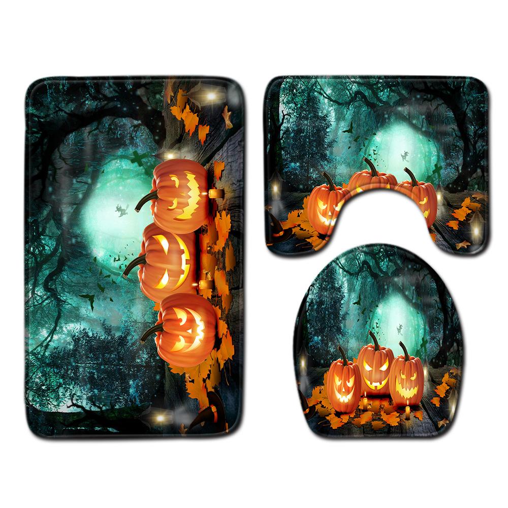 Halloween Bathroom Four-Piece Combination Set Bedroom Non-Slip Carpet Floor Mat Door Mat