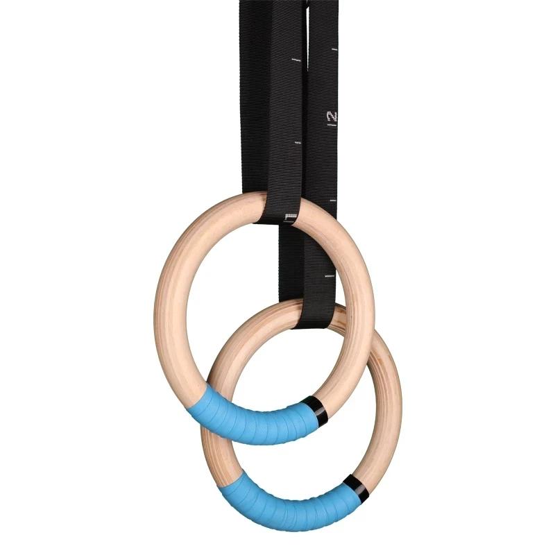 1 Pair Wood Gymnastics Rings with Adjustable Straps GYM Ring Designed For Kids Adult Home Fitness Pull Up Strength Training Stylish Appearance