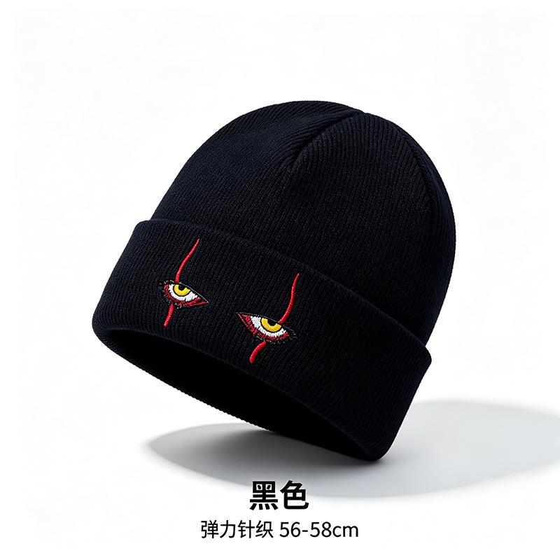 Women S Anime Eye Embroidered Folded Edge Knit Beanie Street Style Warm Winter Hat