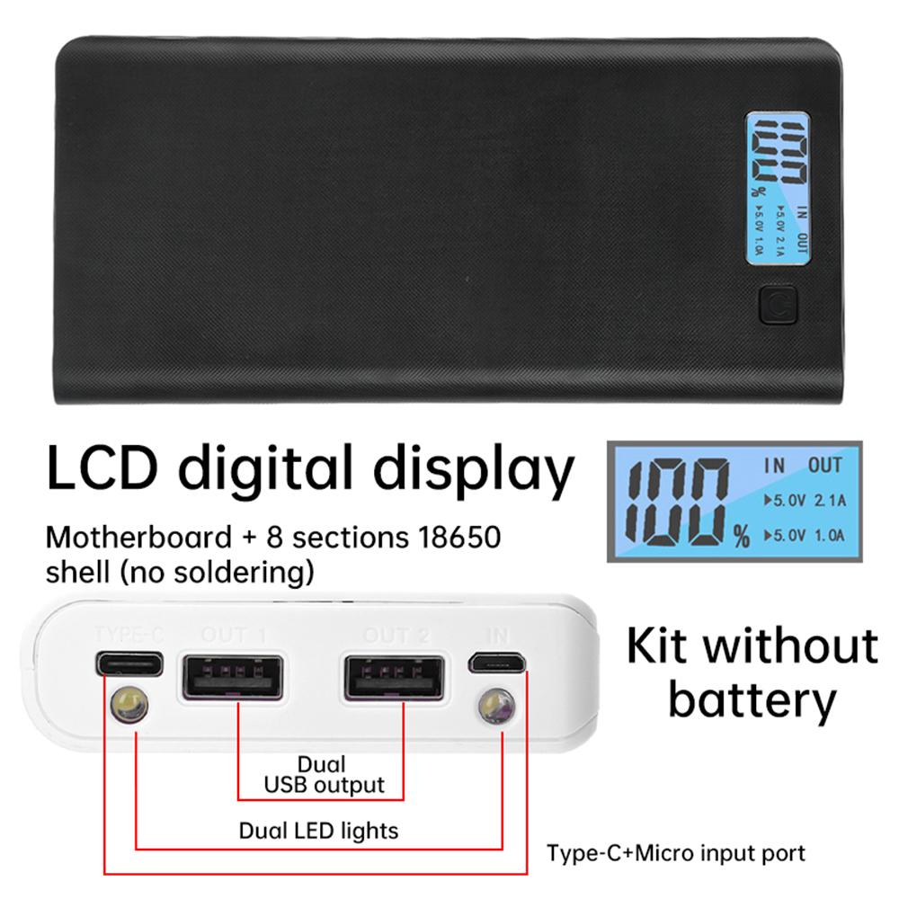 8*18650 Batteries Case No Soldering Charging Case Digital Display LCD Creen Mobile Power DIY Kits Battery Box