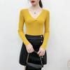 V Long Color Solid Neck Sleeve Slim Inner Bottoming Knitted Sweater Chic Tops