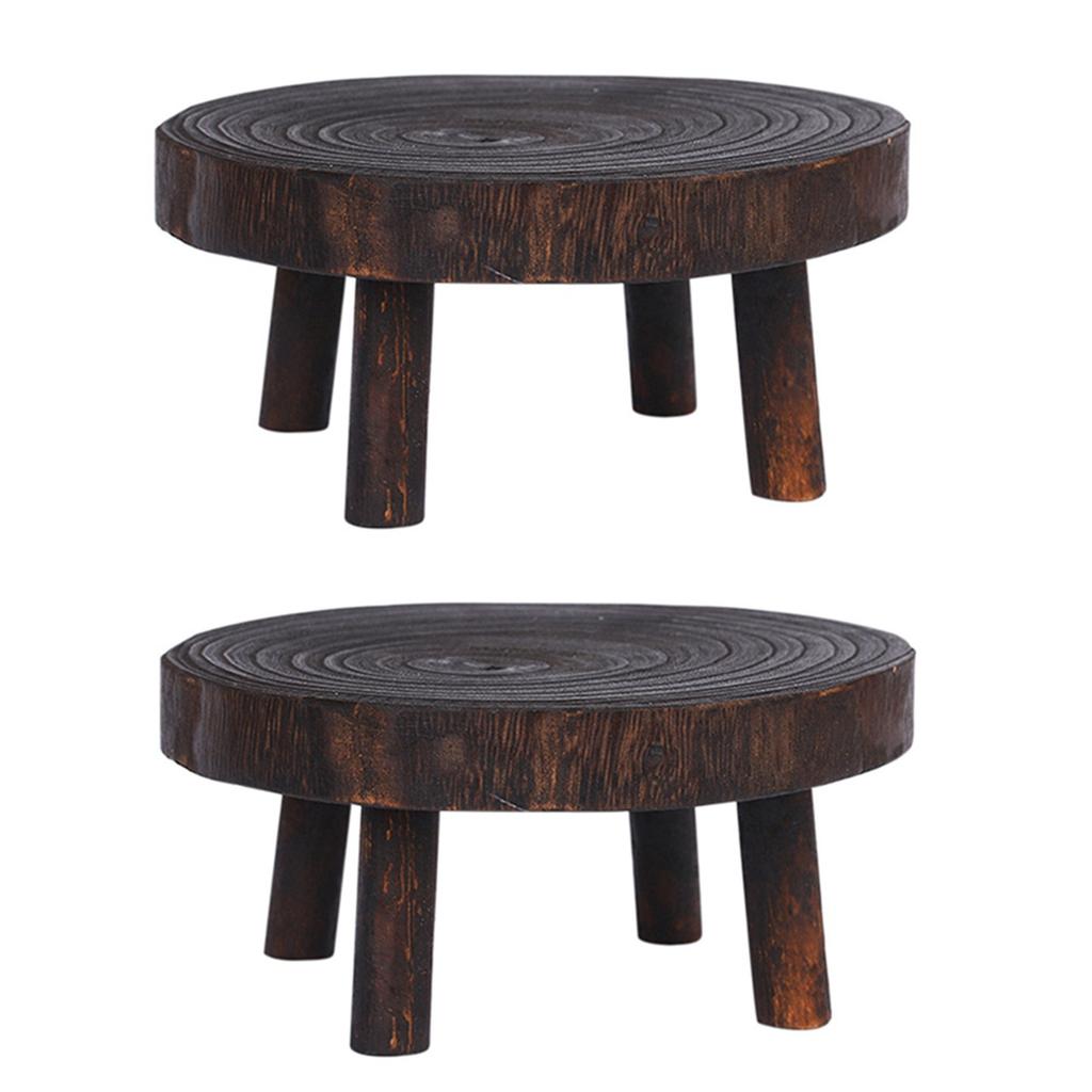 Good-2X Rustic Decorative Round Wood Pedestal Plant Pot Riser Plant Stand Potted Plant Shelf For Indoor Outdoor Home Decor A