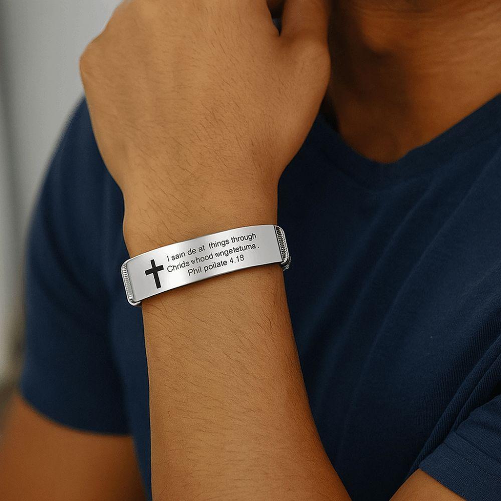 Silver Inspirational Quotes Braclets Stainless Steel/PVC Cross Braclets Religious Gifts