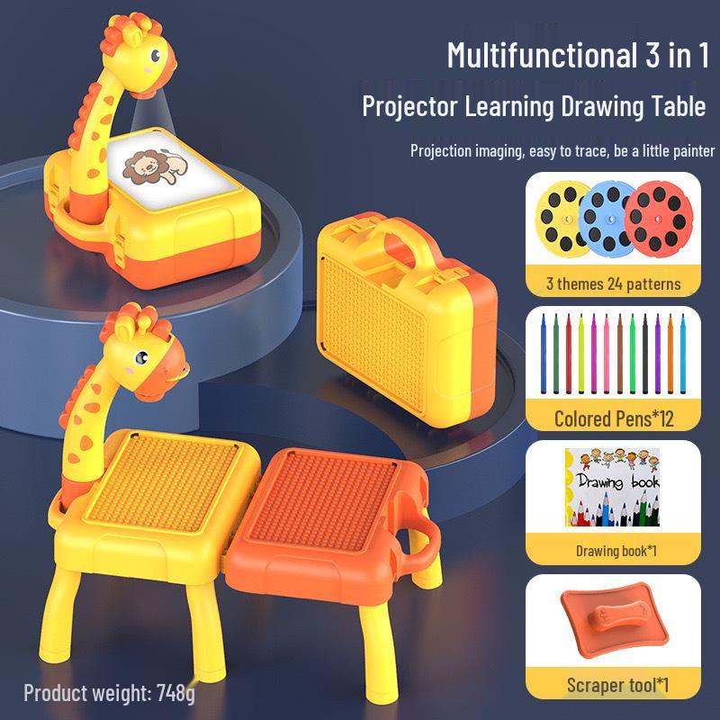 Multifunctional Cartoon Deer Projection Drawing and Writing Table Toy Set for Kids