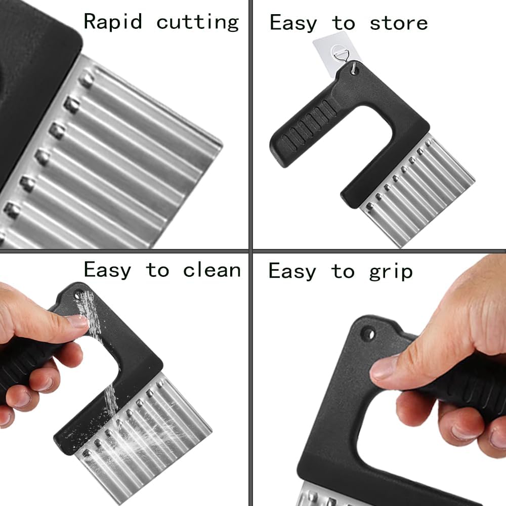 Stainless Steel Potato Chip Slicer Crinkle Cutter with Ergonomic Handle for Potato Carrot Veggies Serrator Salad Chopping Knife