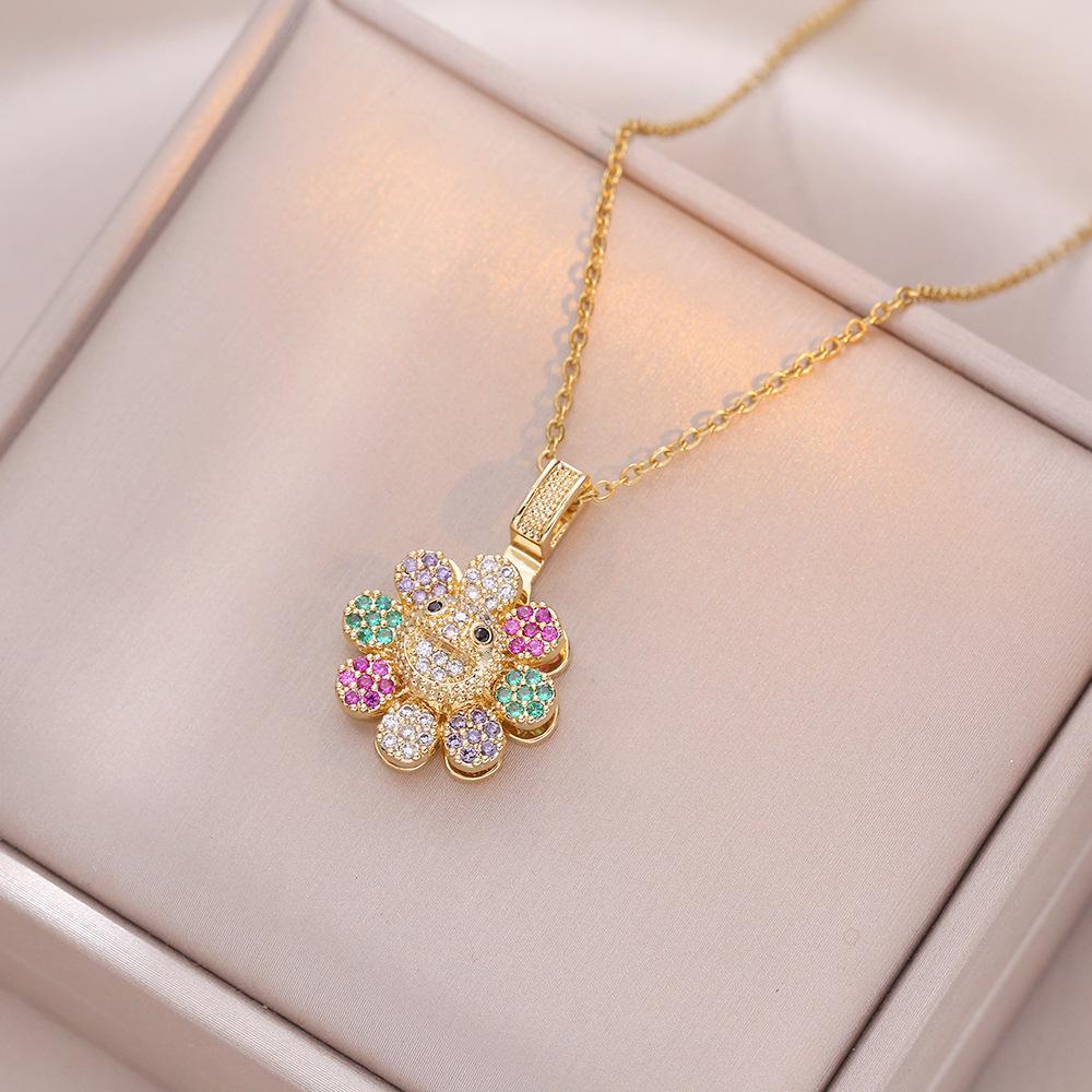 Fashion Sunflower Pendant Necklace for Women 2024 New Stainless Steel Chain Jewelry Party Accessories
