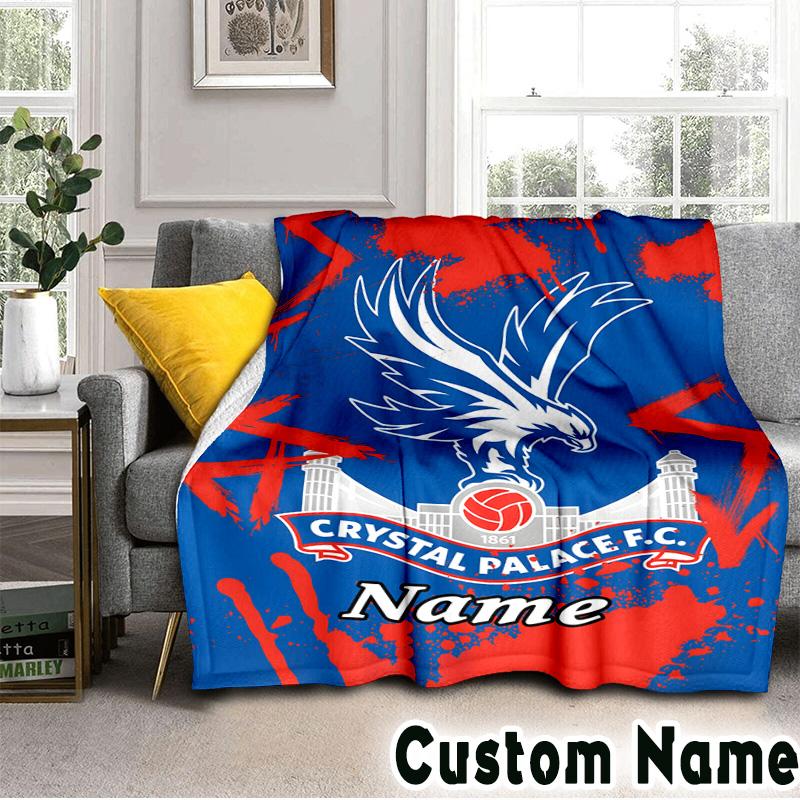 Custom Name Crystal Palace Crest Art Throws Blanket Flannel Blankets for Couch Bed Gifts for Men Women Picnic blanket Christmas fan gifts
