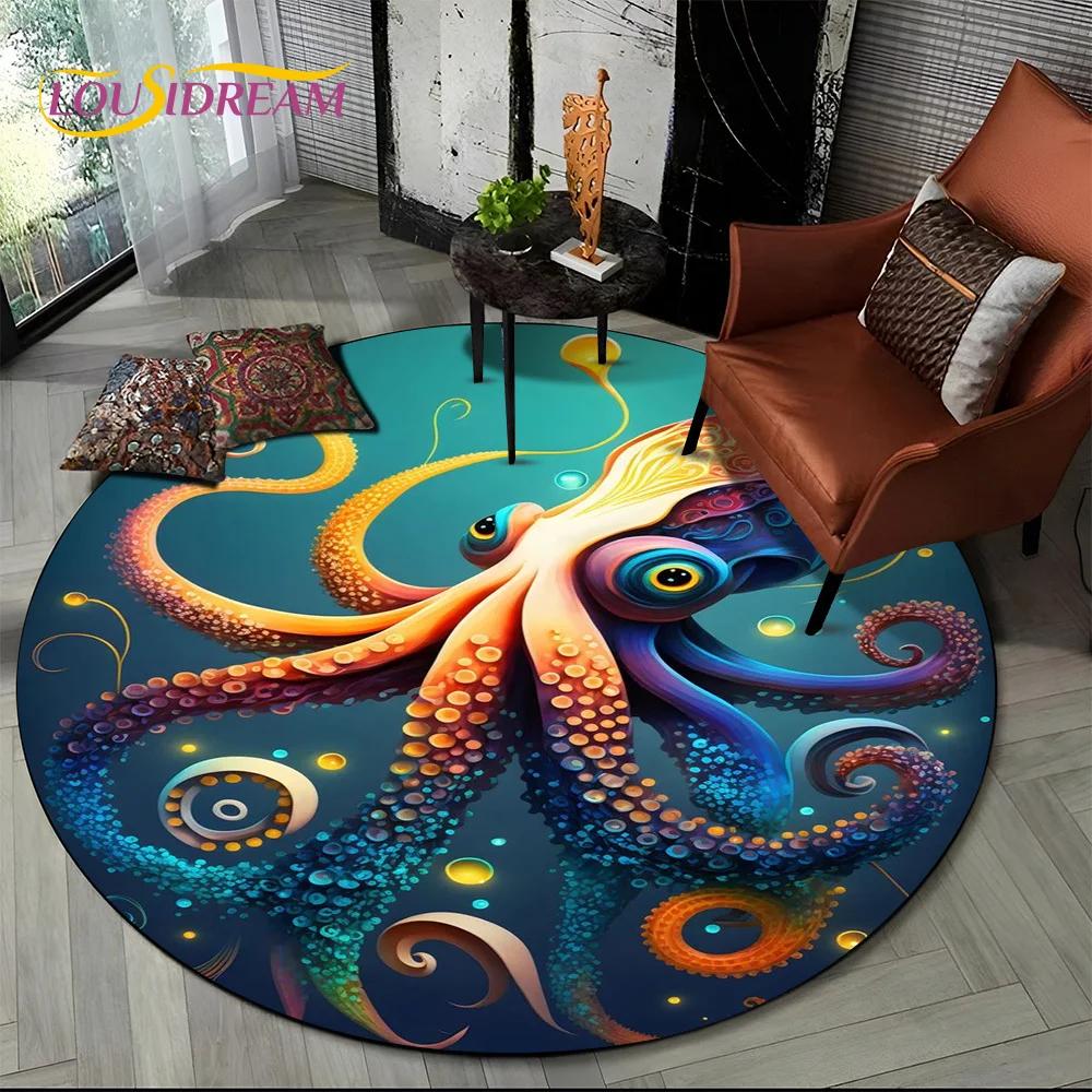 Underwater World Dream Seabed Fish Cartoon Round Carpet Rug for Living Room Bedroom Kids Decor,Pet Area Rug Non-slip Floor Mat