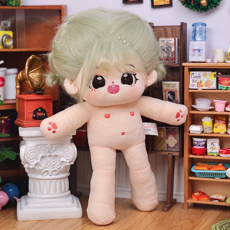20cm Cotton Star Doll with Skeleton & Frizzy Hair - Nude Plush Doll