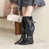 2025 Autumn and Winter New Big Tube Circumference Stacking Boots Thick Heel Pointed Belt Buckle High Tube Knight Boots Spice Girl Wide Tube Boots