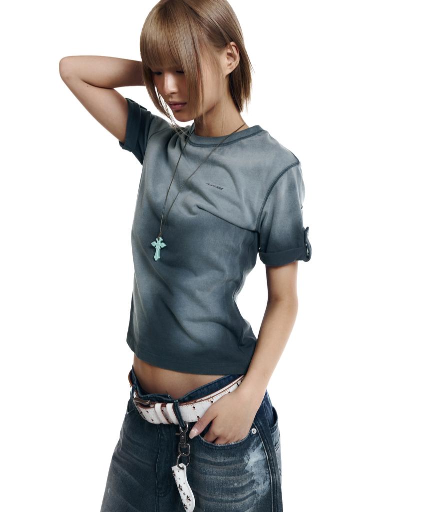 AAKAM Dirty Mist Roll-Up Half Top (Navy)