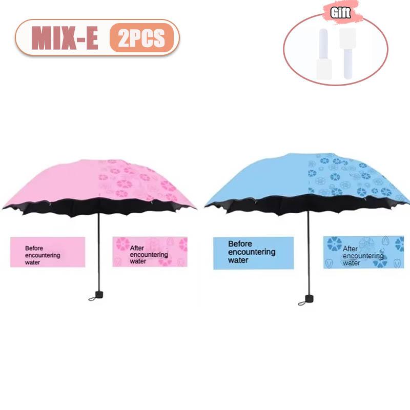 1-2PCS Portable Water Blooming Umbrella Sun Rain Dual Use Black Coating UV Protection Folding Parasol Creative Manual Design