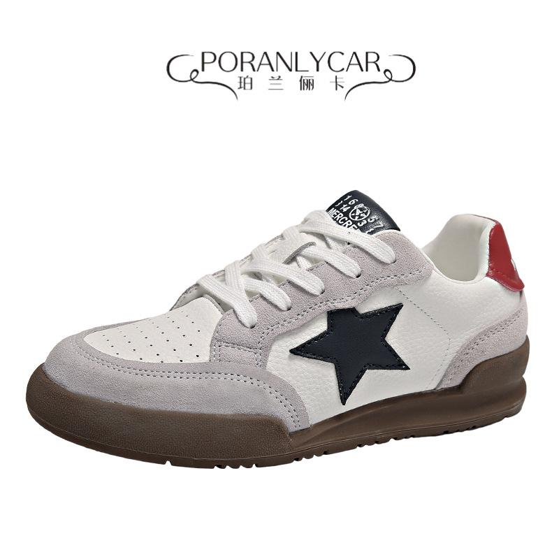 

Звезда из натуральной кожи немецкие тренировочные туфли женские 2025 гонконгский стиль толстая подошва туфли женские ретро повседневные спортивные одинарные туфли женские ретро 40